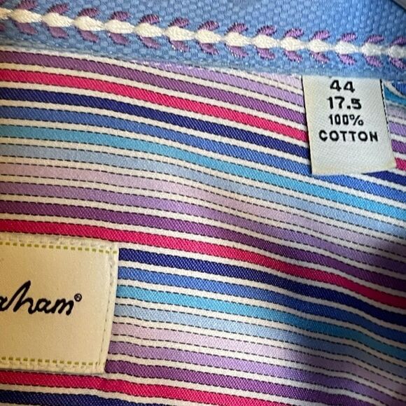 Robert Graham Size 44 17.5 (XL) Purple-Pink-Blue Striped LS Luxury Shirt - Picture 3 of 6